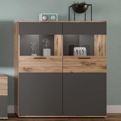 Wohnzimmer Highboard modern in Wildeichefarben & Grau 110 cm breit günstig online kaufen