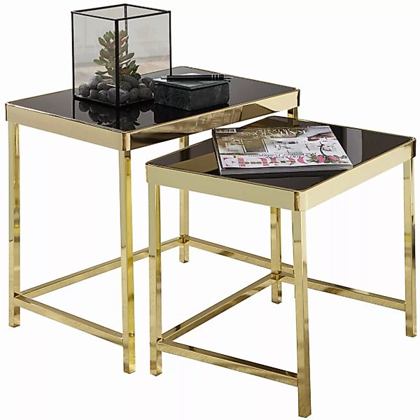 Satztisch Schwarz / Gold Beistelltisch Metall/Glas | Couchtisch Set aus 2 T günstig online kaufen