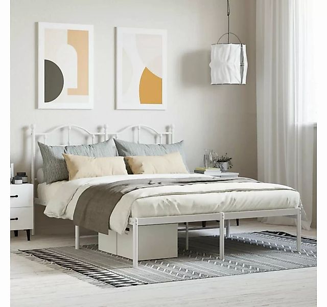 furnicato Bett Bettgestell mit Kopfteil Metall Weiß 135x190 cm günstig online kaufen