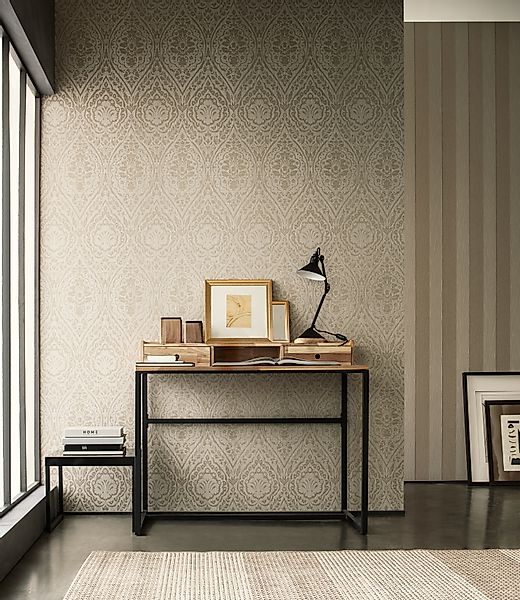 Bricoflor Vlies Textiltapete in Beige Braun Wohn und Esszimmer Vliestapete günstig online kaufen