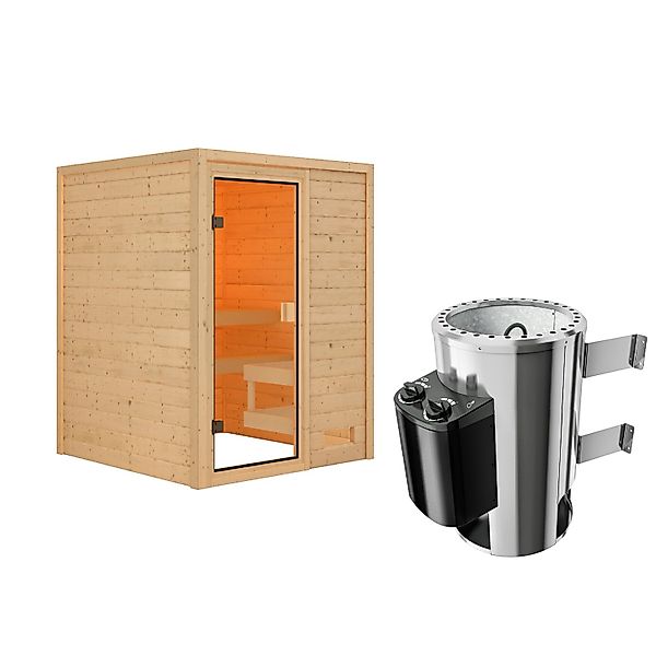 Karibu Sauna Rabea Fronteinstieg Naturbelassen mit Ofen 3,6 kW Integriert günstig online kaufen