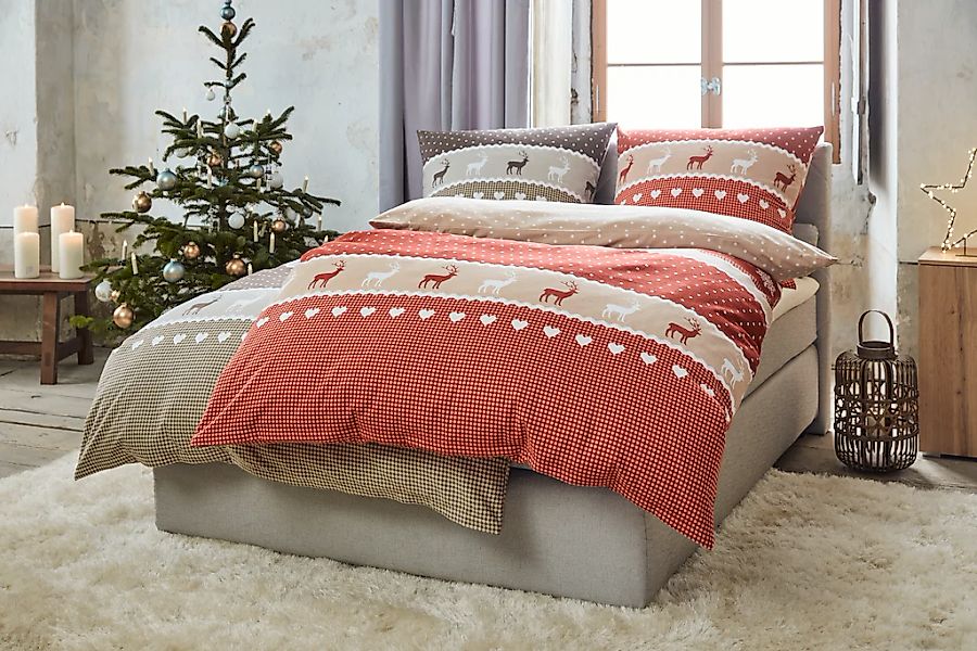 CASATEX Bettwäsche "Garmisch" 2 Stk. schöne Hirschmotive, Herzen und Schnee günstig online kaufen