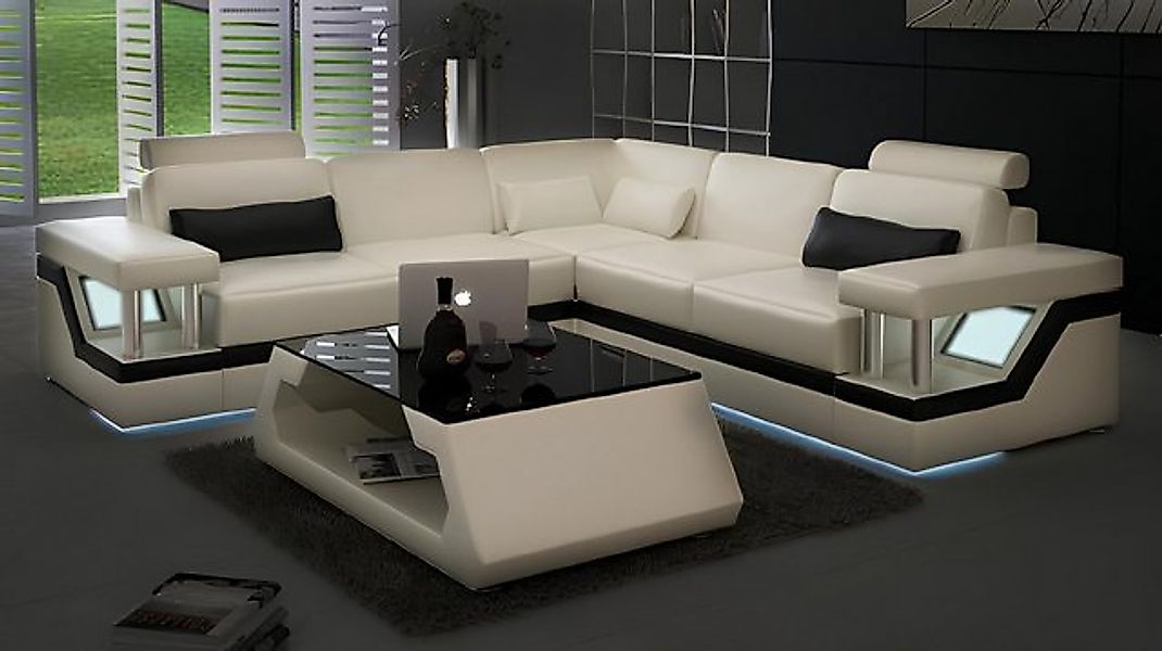 JVmoebel Ecksofa XXL Ledersofa mit USB,Garnitur Wohnlandschaft Eckcouch Led günstig online kaufen