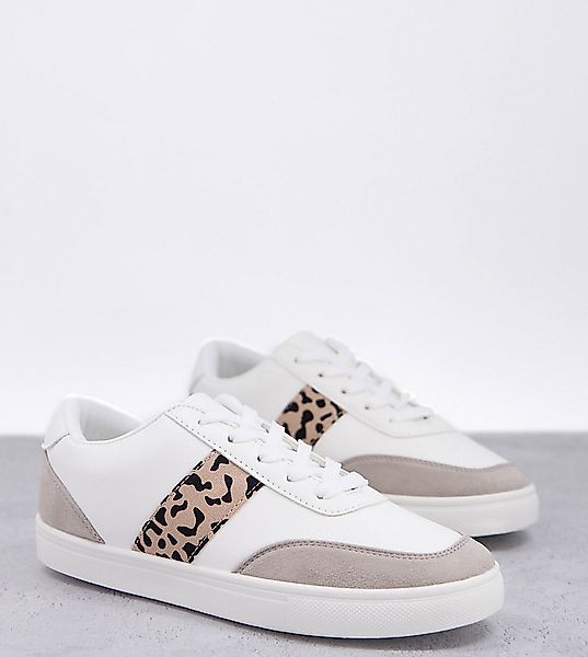 London Rebel – Sneaker zum Schnüren mit Seitenstreifen in Weiß mit Leoparde günstig online kaufen