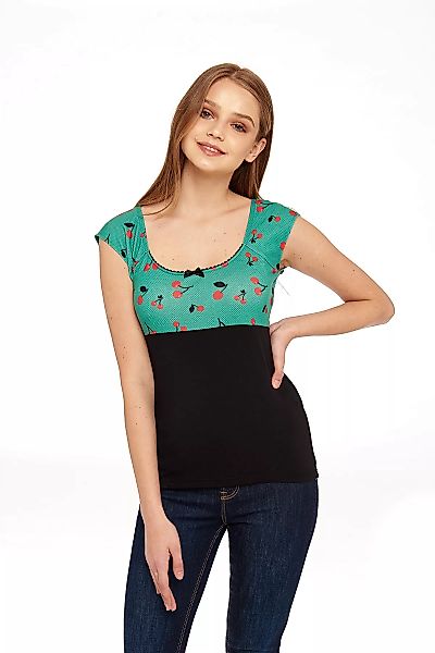 Pussy Deluxe Cat Cherries Basic Shirt schwarz / grün allover günstig online kaufen