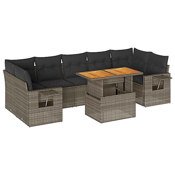 vidaXL 8-Tlg Garten-Sofagarnitur mit Kissen Grau Poly Rattan 3327126 günstig online kaufen