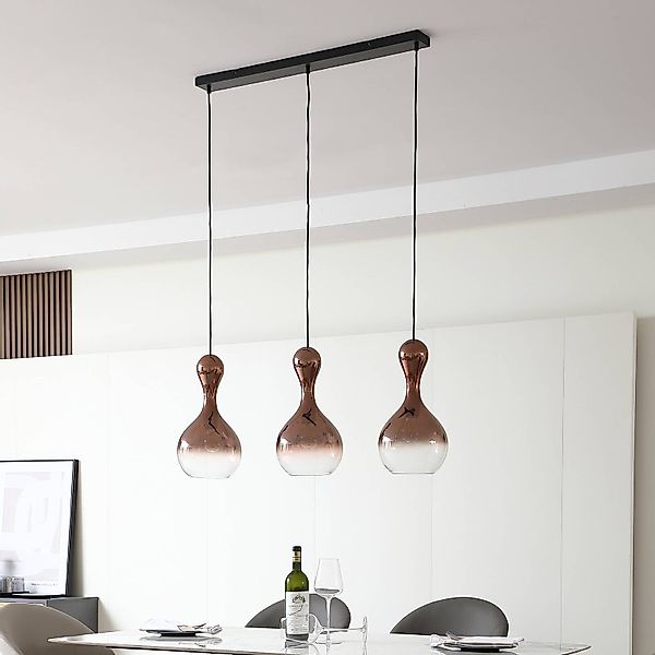 Lucande Hängleuchte Lyrisa, 3-flg., kupferfarben, Glas, 22cm günstig online kaufen