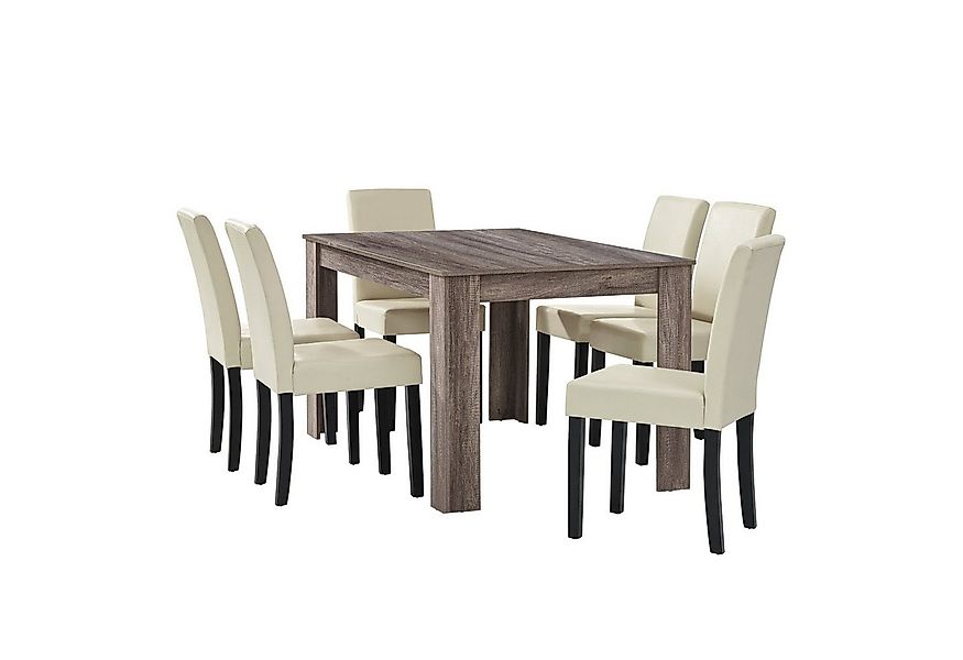 en.casa Essgruppe, (7-tlg., Esstisch mit 6 Stühlen), »Forssa« 140x90cm Küch günstig online kaufen
