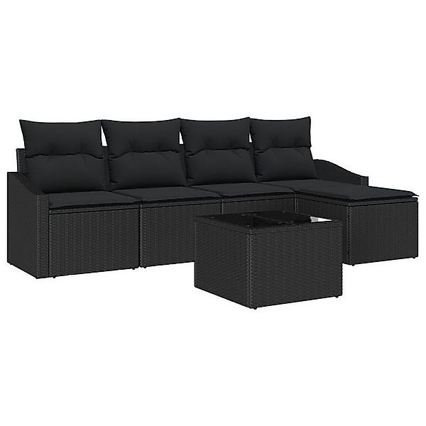 vidaXL Loungesofa Garten-Sofa-Set 6 Teile Schwarz Rattan, Polyester, Stahl, günstig online kaufen