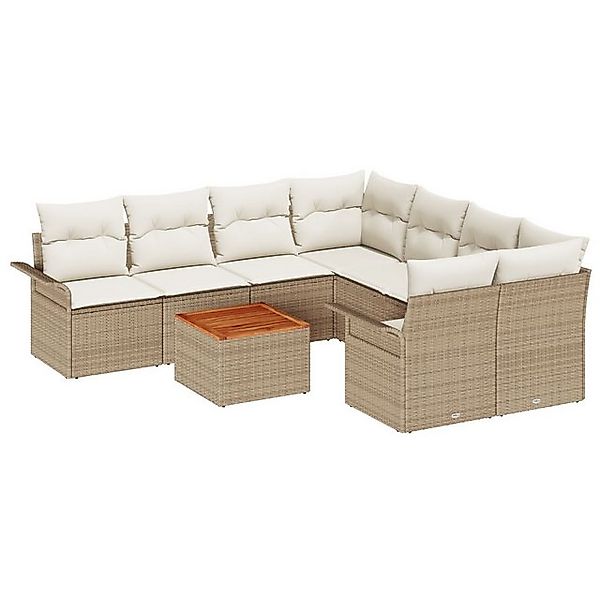 vidaXL Loungesofa 9-teiliges Garten-Sofa-Set mit Kissen Beige Poly-Rattan, günstig online kaufen