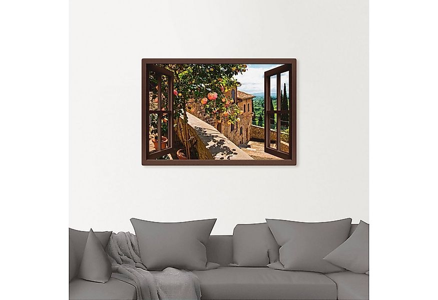 Artland Wandbild Fensterblick Rosen auf Balkon Toskana, Garten (1 St), als günstig online kaufen