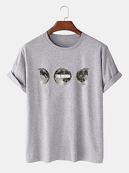 Herren 100% Baumwolle Moon Print Rundhalsausschnitt Lässige Kurzarm-T-Shirt günstig online kaufen