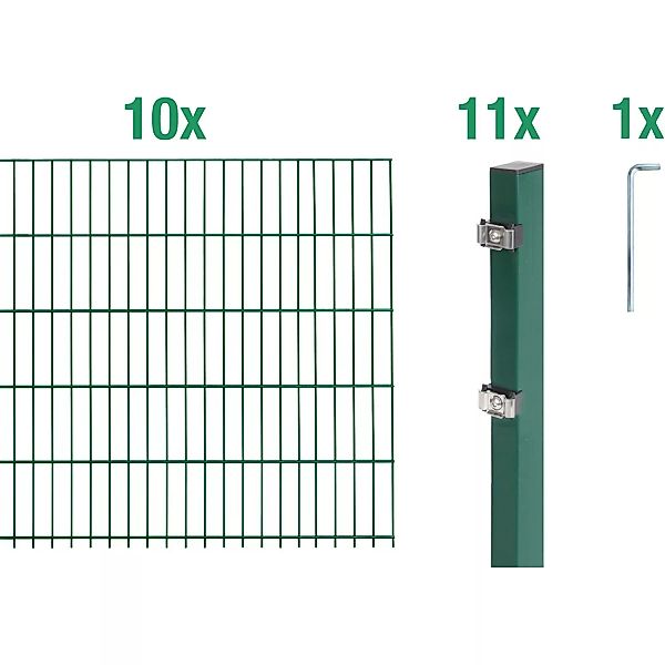 Metallzaun Grund-Set Doppelstabmatte verz. Grün beschichtet 10 x 2 m x 1,2 günstig online kaufen