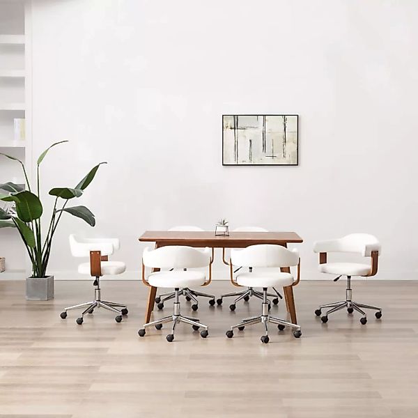 Drehbare Esszimmerstühle 6 Stk. Weiß Bugholz Und Kunstleder günstig online kaufen