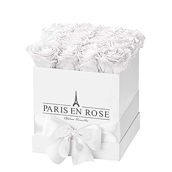 Rosenbox eckig Weiß mit Schleife und 12 Weiße Rosen günstig online kaufen