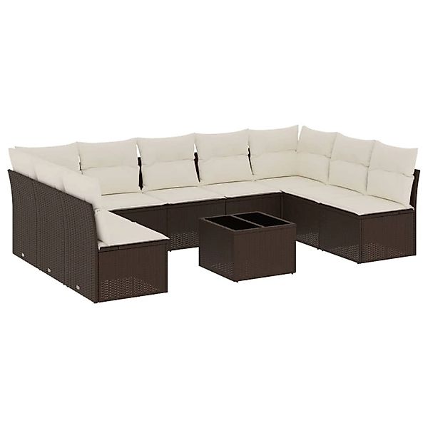 vidaXL 10-Tlg Garten-Sofagarnitur mit Kissen Braun Poly Rattan 3218083 günstig online kaufen