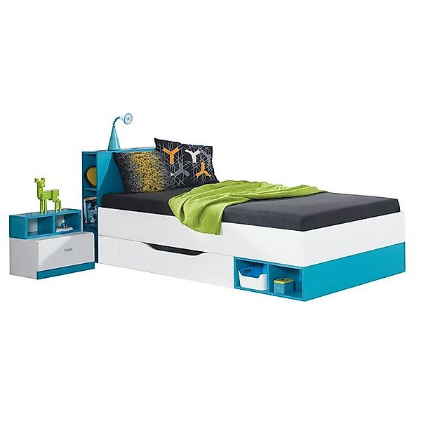 Lomadox Kinderbett MIJAS-133, Bett 90x200 cm mit Nachtschrank modern weiß m günstig online kaufen