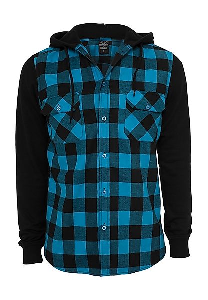Urban Classics Hooded Checked Flanell Sweat Sleeve Shirt TB513 Black Turquo günstig online kaufen