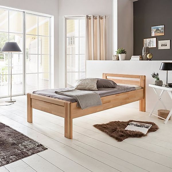 WOODLIVE Massivholzbett Design Bett aus Kernbuche mit Kopfteil für erholsam günstig online kaufen