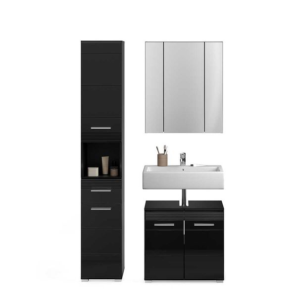 Waschplatz Set in Schwarz Hochglanz 90 cm breit (dreiteilig) günstig online kaufen