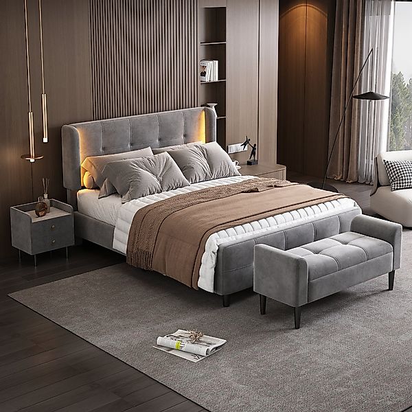 Flieks Schlafzimmer-Set, (3-tlg), LED Beleuchtung Polsterbett günstig online kaufen
