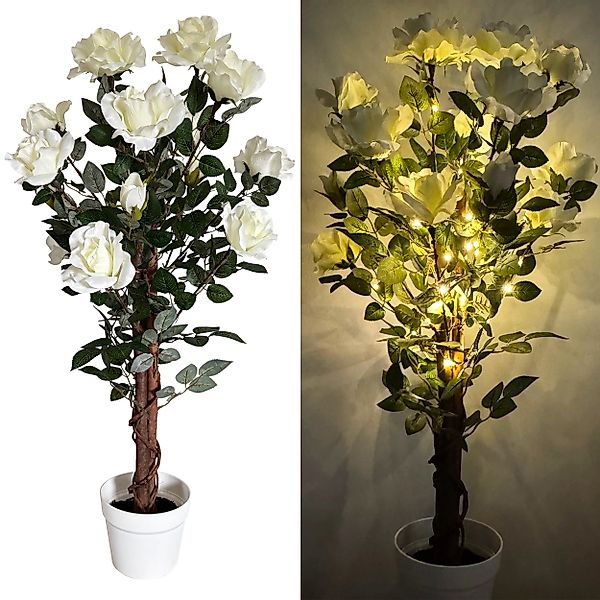 Kunstblume Rosenbaum mit LED-Lichterkette - Künstliche günstig online kaufen