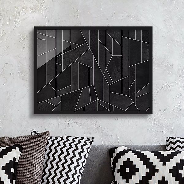 Bild mit Rahmen Abstrakt - Querformat Schwarz Weiß Geometrie Aquarell günstig online kaufen