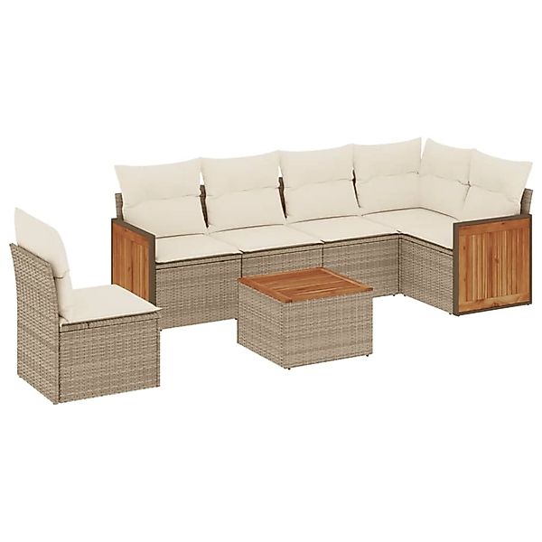 vidaXL 7-Tlg Garten-Sofagarnitur mit Kissen Beige Poly Rattan 3260105 günstig online kaufen