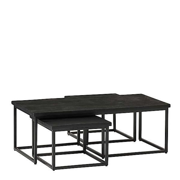 Sofa Tisch Set Industriestil in Schwarz Massivholz und Metall (dreiteilig) günstig online kaufen