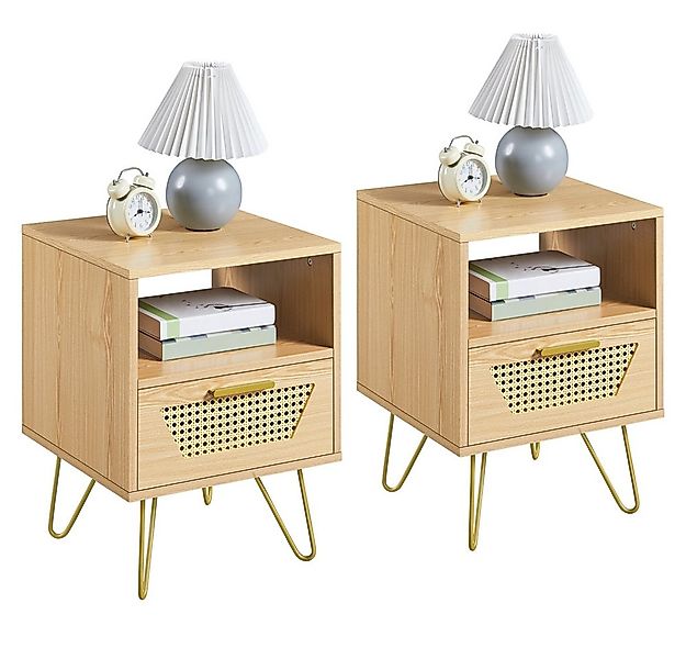 Yaheetech Nachttisch 40x40x55 cm (2-St), Rattan Beistelltisch mit 1 Schubla günstig online kaufen