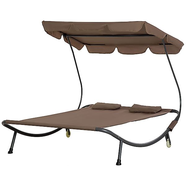 Outsunny Doppelbett Sonnenliege mit Sonnenschirm, verstellbar für den Außen günstig online kaufen