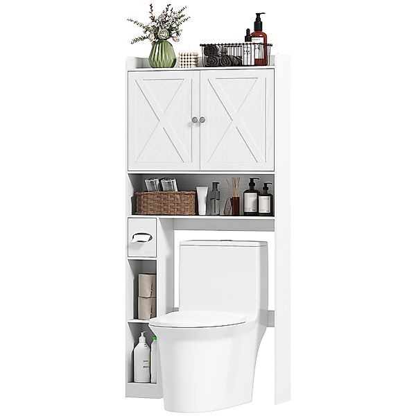 HOMCOM Toilettenaufsatzmöbel über Toilette Schrank mit X-förmigen Scheunent günstig online kaufen
