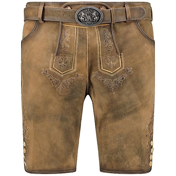Pfundskerl Kurze Lederhose mit Stickereien und Gürtel Farbe braun Größe: 32 günstig online kaufen