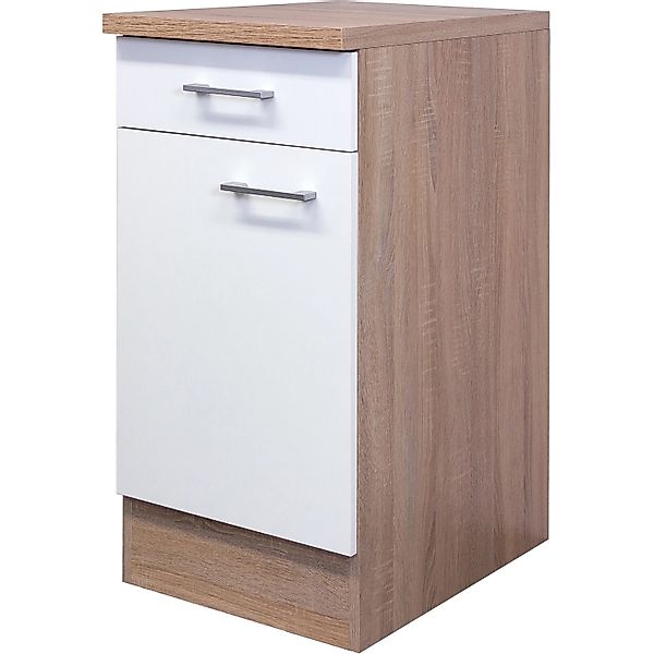 Flex-Well Classic Küchen-Unterschrank Florida 40 cm Weiß-Sonoma Eiche günstig online kaufen