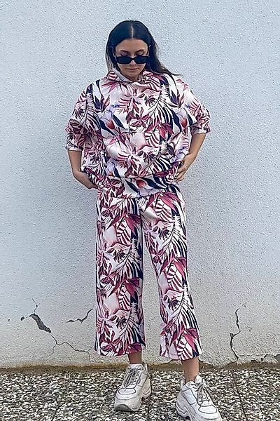 C&CITY Pyjamahose Locker geschnittene Hose Jogginghose 835 Ecru/Rot günstig online kaufen