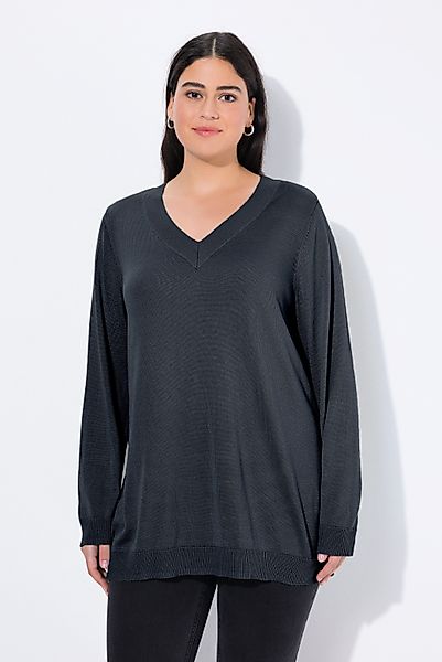 Ulla Popken Strickpullover Pullover V-Ausschnitt Langarm günstig online kaufen