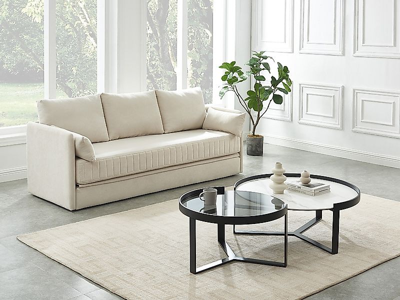 Sofa 3-Sitzer mit Schlaffunktion - Stoff - Beige - GRECCO günstig online kaufen