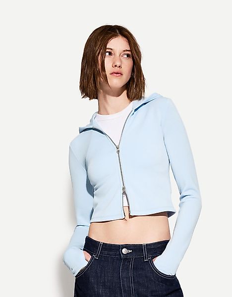 Bershka Hoodie Mit Reißverschluss, Modal Und Kapuze Damen 10-12 Hellblau günstig online kaufen