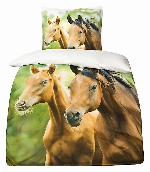 Mako Satin Pferde Bettwäsche Pferdebettwäsche 135x200 MOON Digitaldruck D17 günstig online kaufen