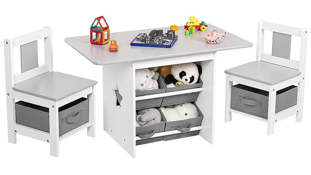 Yorbay Kindersitzgruppe Kindertisch mit 2 Stühlen, mit 6 Aufbewahrungskörbe günstig online kaufen