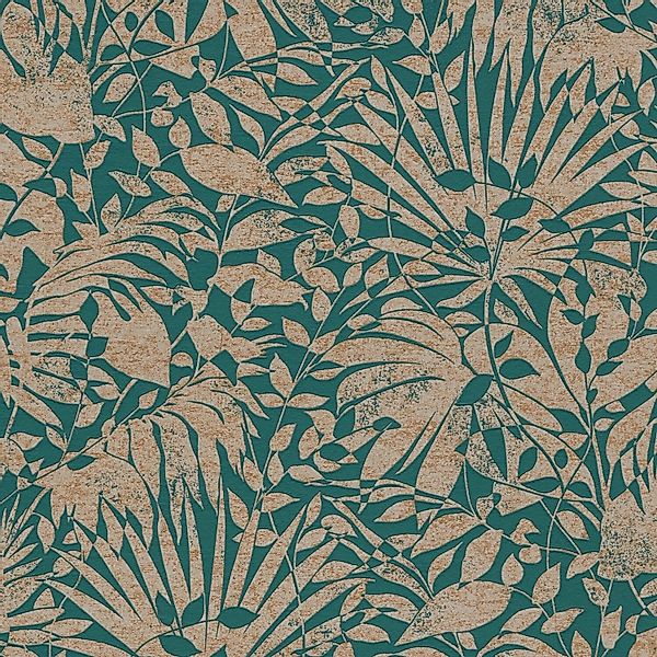 PROFHOME 388311-GU Luxus Tapete Floral Metallic Effekt Grün Gold Türkis 0,5 günstig online kaufen