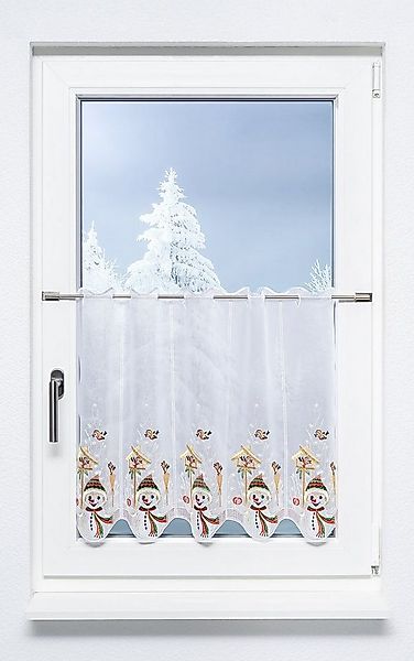 Plauener Spitze® Scheibengardine Schneemann (1 St), transparent, HxB 55x48c günstig online kaufen