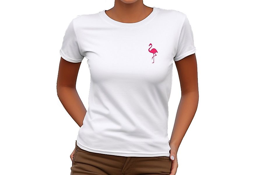 Banco T-Shirt Damen Sommer Flamingo Unifarben Rundhalsausschnitt Rundhalsau günstig online kaufen