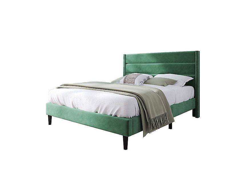 Flieks Polsterbett, gepolstertes Doppelbett Textilbezug Samt, 140x200cm günstig online kaufen