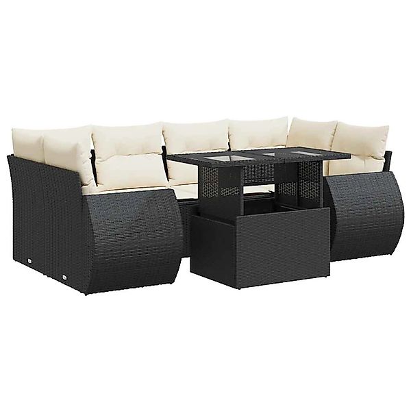 vidaXL 7-Tlg Garten-Sofagarnitur mit Kissen Schwarz Poly Rattan 3326587 günstig online kaufen