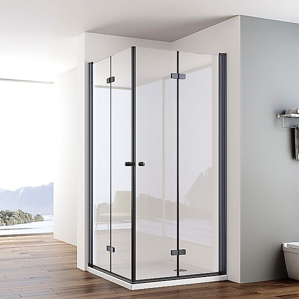 IMPTS Eckdusche Duschkabine Schwarz Eckeinstieg 180º günstig online kaufen