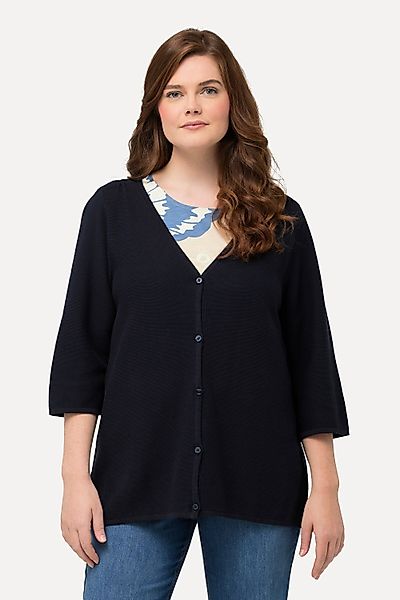Ulla Popken Strickjacke Strickjacke V-Ausschnitt 3/4-Arm günstig online kaufen