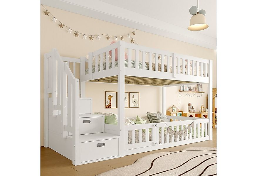 Flieks Etagenbett, Massivholz Kinderbett 90x200cm mit Stauraumtreppe & ober günstig online kaufen