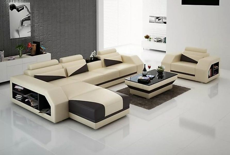 JVmoebel Sofa Ledersofa Wohnlandschaft Ecksofa L-Form mit Sessel Set Modern günstig online kaufen