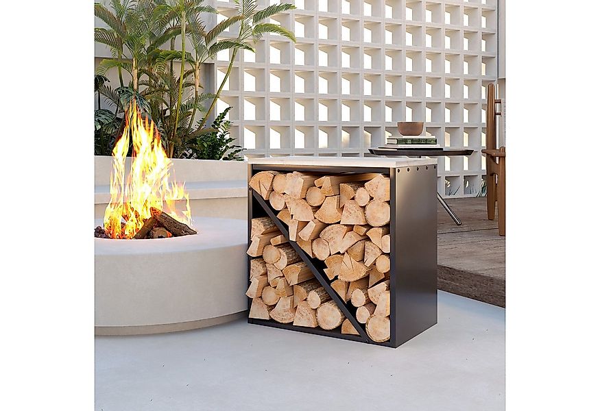 Outsunny Kaminholzregal erhöht, mit Trenner, BxTxH:36x36x60 cm, (Holzlager, günstig online kaufen